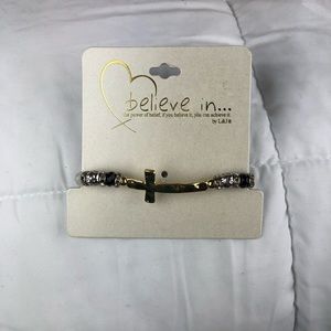 L&J Believe In Faith Cross Beads Stretch Bracelet